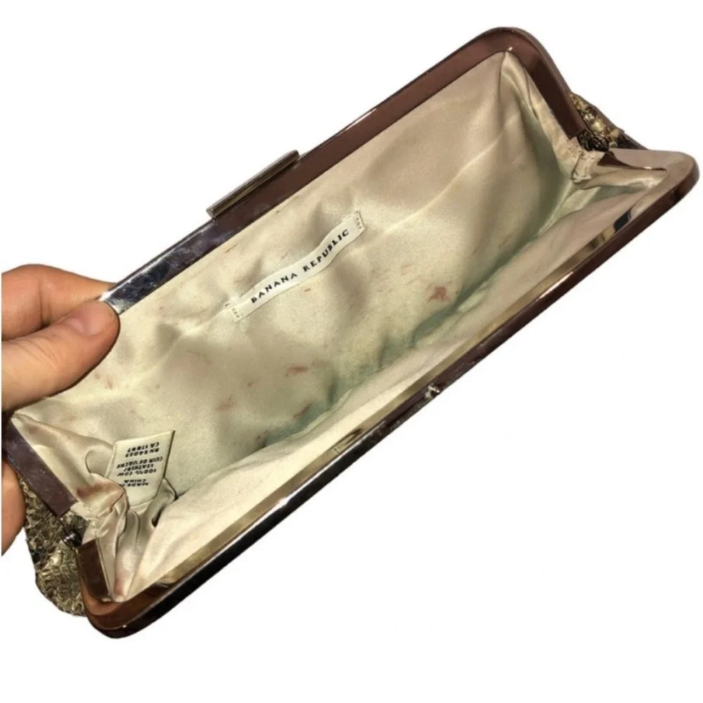 Banana Republic ivory brown python snakeskin clutch bag  lining stained